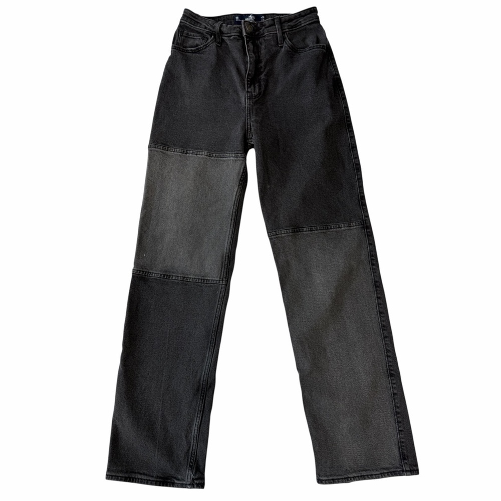 ✅ Hollister Ultra High-Rise Dad Jeans Black Grey 2-Tone Colorblock Vintage 26x31